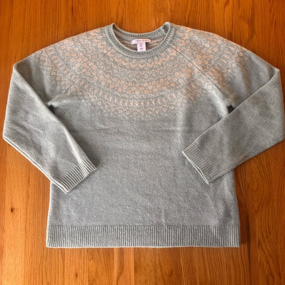 Anthropologie Tabitha Webb Fair Isle Wool Pullover Sweater Blue White Size L - Picture 1 of 7